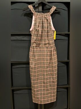 Pinup Couture PUG Harley Wiggle Dress In Brown/Pink Plaid Size S NWT